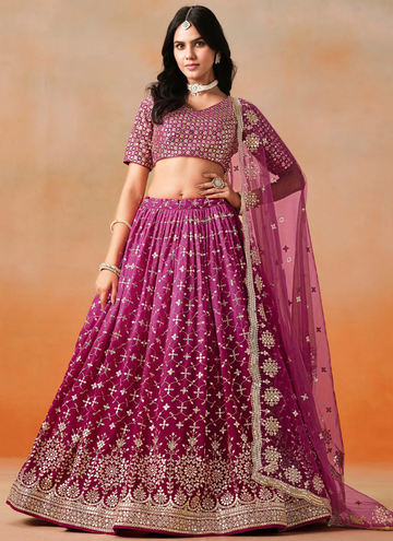 Georgette Pink Shaded Zari Embroidered Ceremonial Wear Lehenga Choli